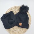 Czapka dziecięca z czarnym pomponem i komin zimowy czarny