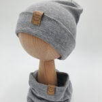 Czapka i komin prążkowane dziecięce szary ciemny melanż