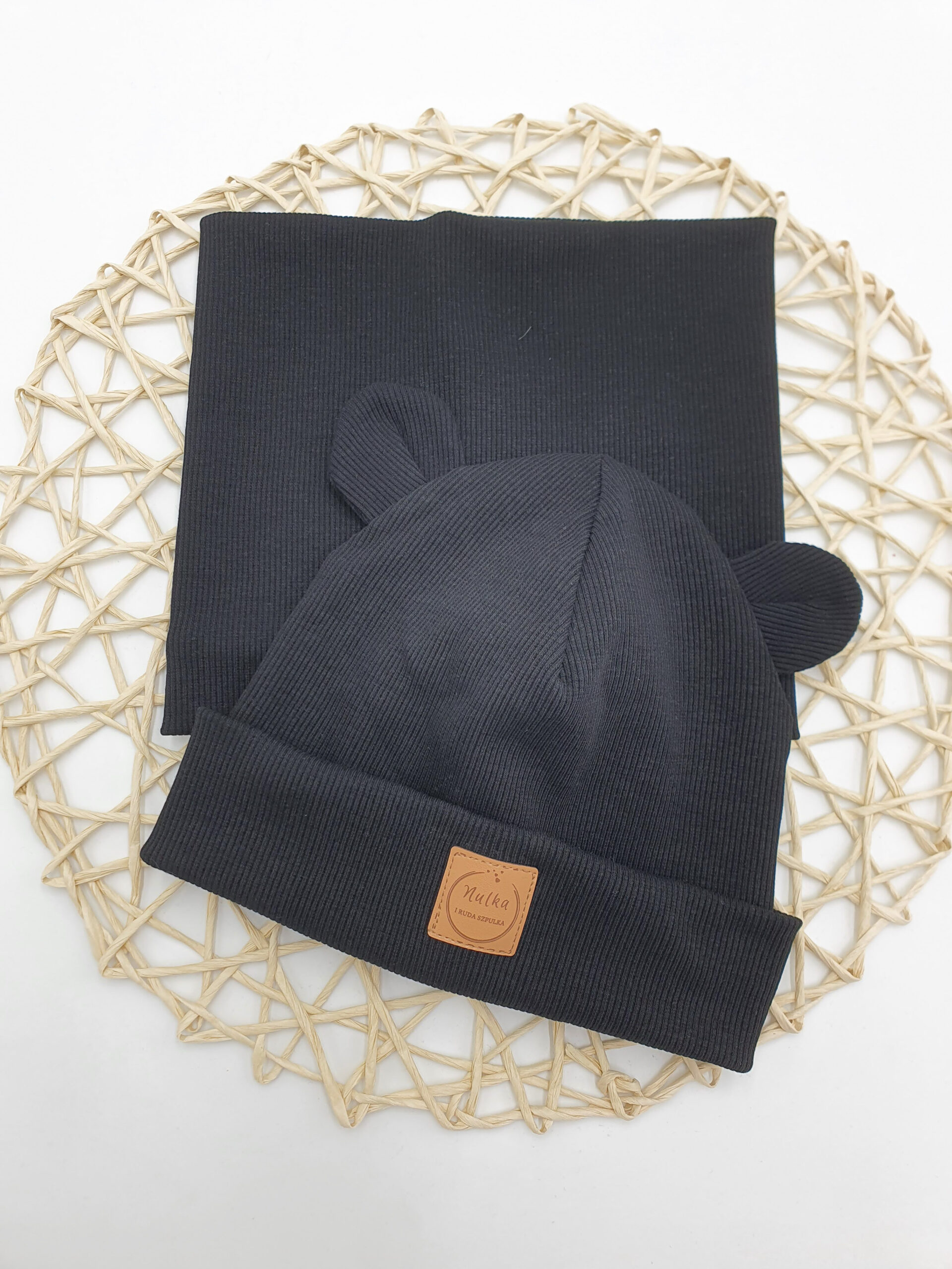 Czapka z uszkami i komin prążkowane dziecięce czarne