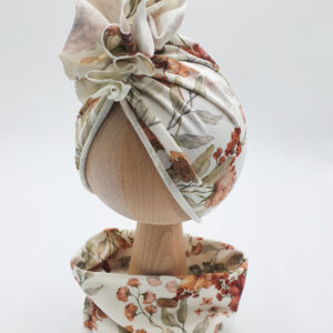 Turban z falbanką i komin dla dziewczynki Kwiaty Vintage