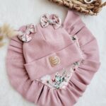 Komplet dla dziewczynki z kokardkami Malowane róże brudny róż