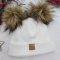 Czapka dziecięca zimowa z pomponami miód brąz ecru