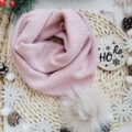 Chusta zimowa wiązana pastel pompon beż palony jasny