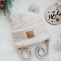 Czapka zimowa wiązana z uszkami jasny beż