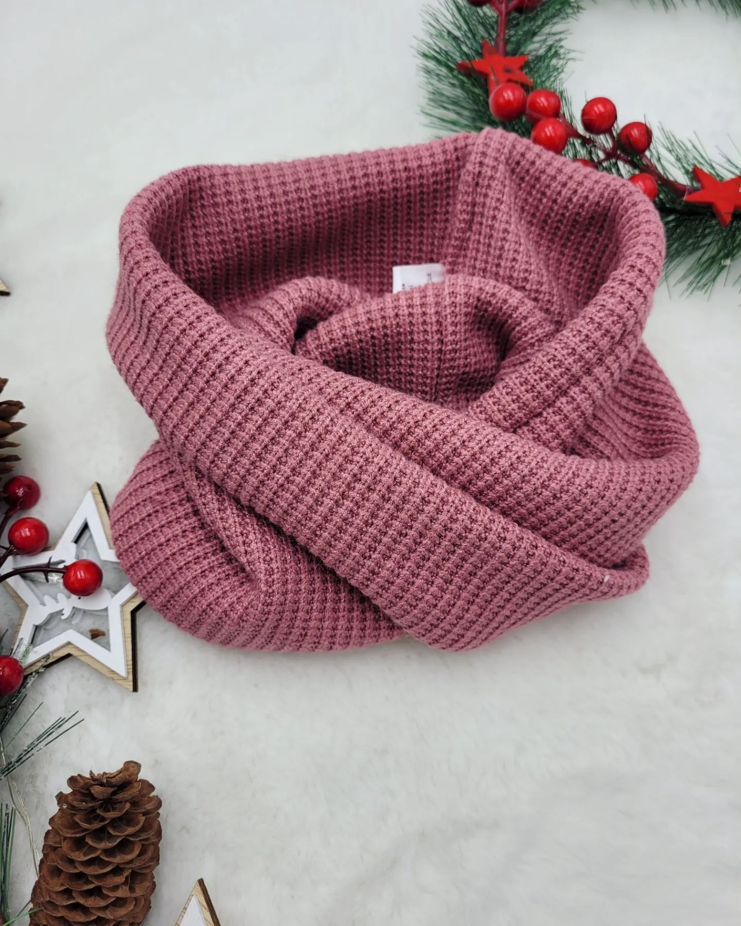 Komin zimowy dziecięcy zakręcony wrzosowy róż