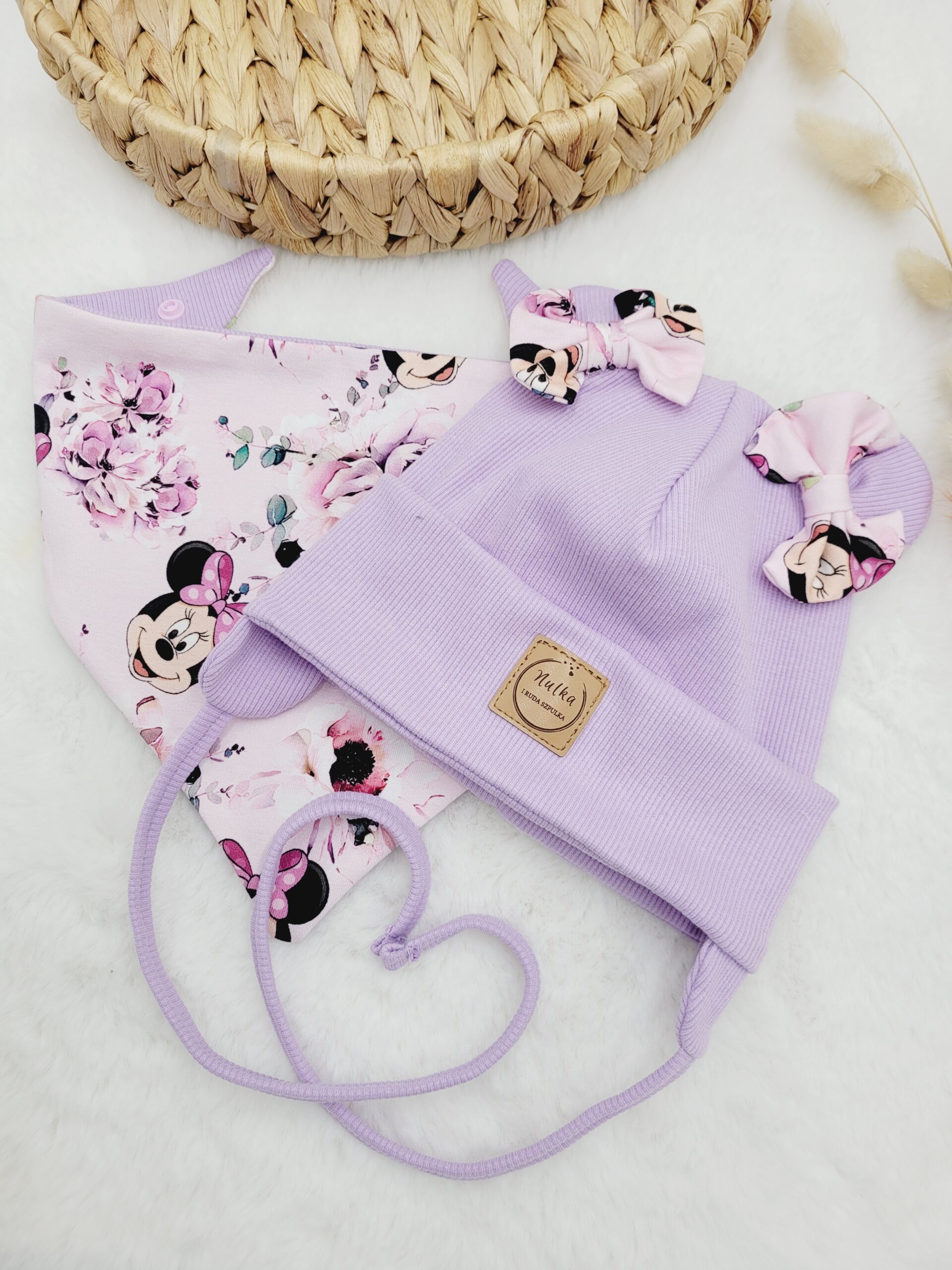 Komplet wiązany dla dziewczynki Minnie lawenda