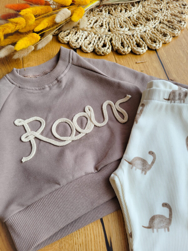 Bluza z aplikacją roar i legginsy prążkowane dinozaury