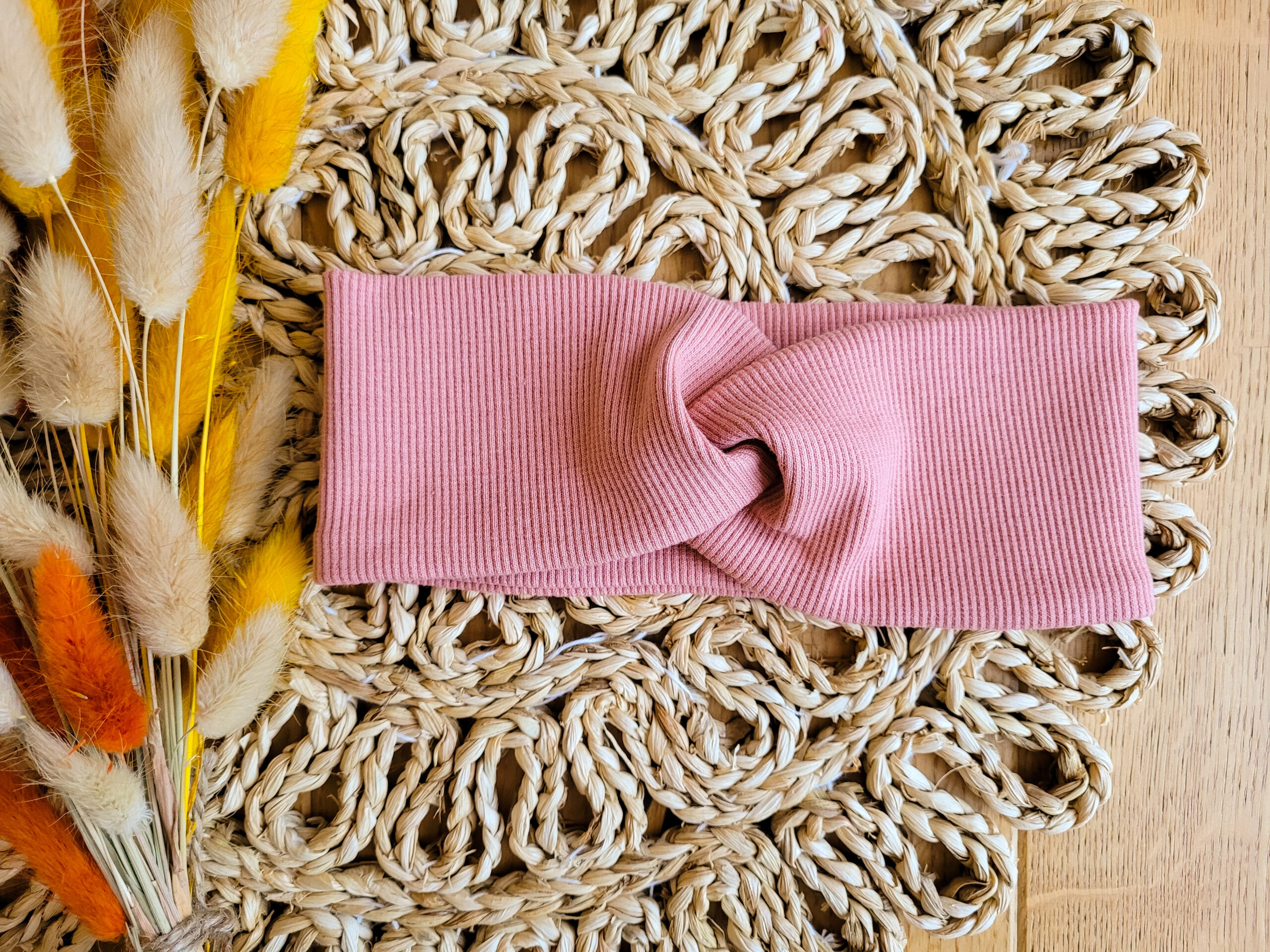 Opaska przeplatana prążkowana róż antyczny