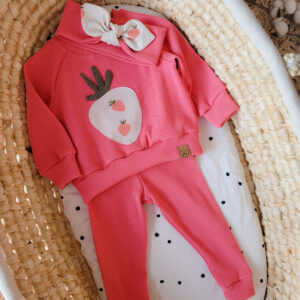 Bluza i legginsy prążkowane koralowe truskawka opaska pin up