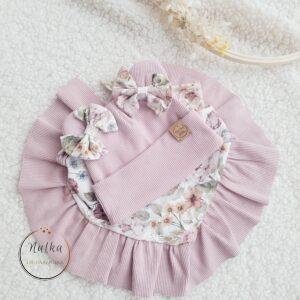 Komplet dla dziewczynki z kokardkami Purple Garden pastelowy róż