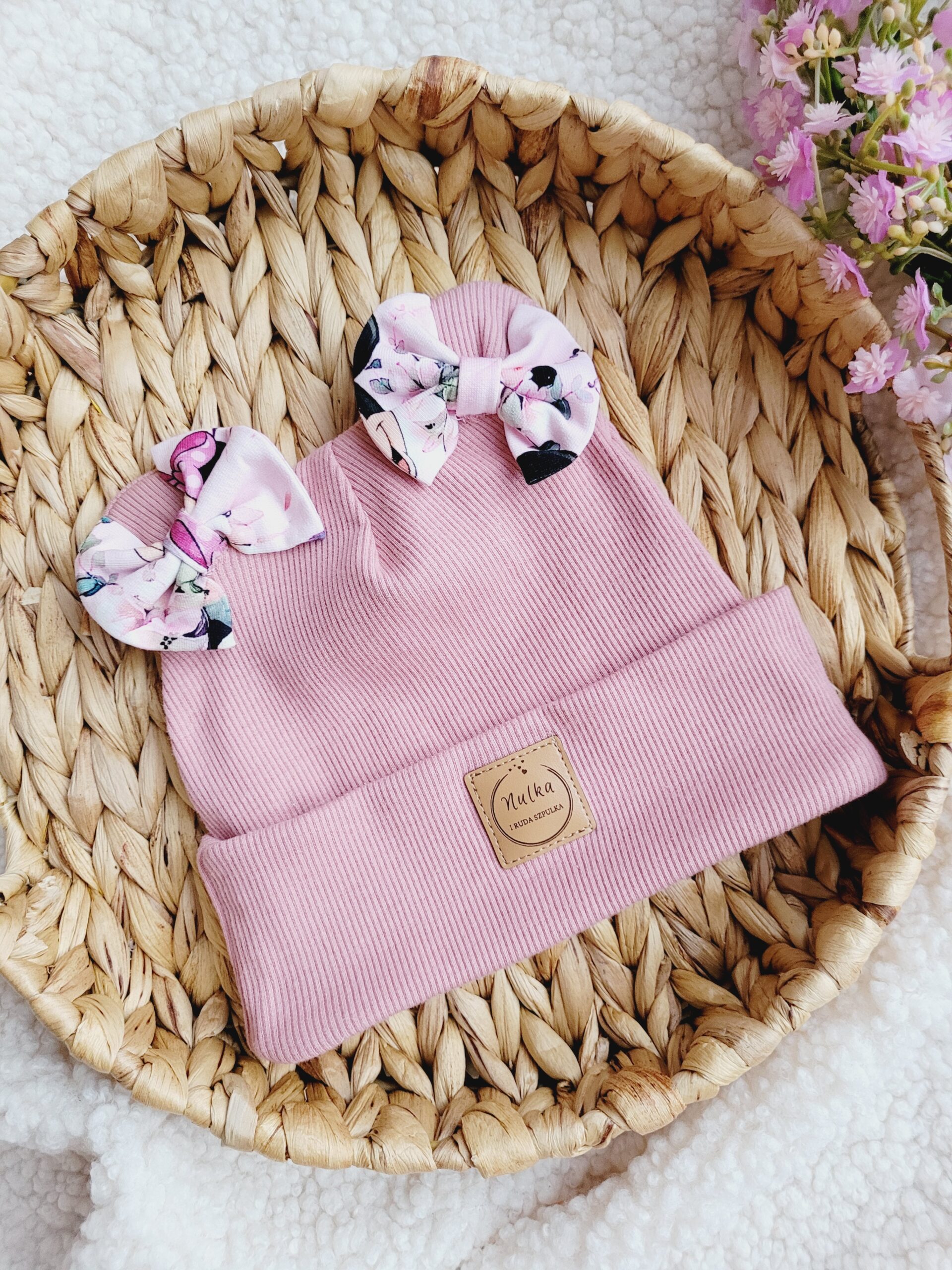 Czapka dla dziewczynki z kokardkami Minnie brudny róż