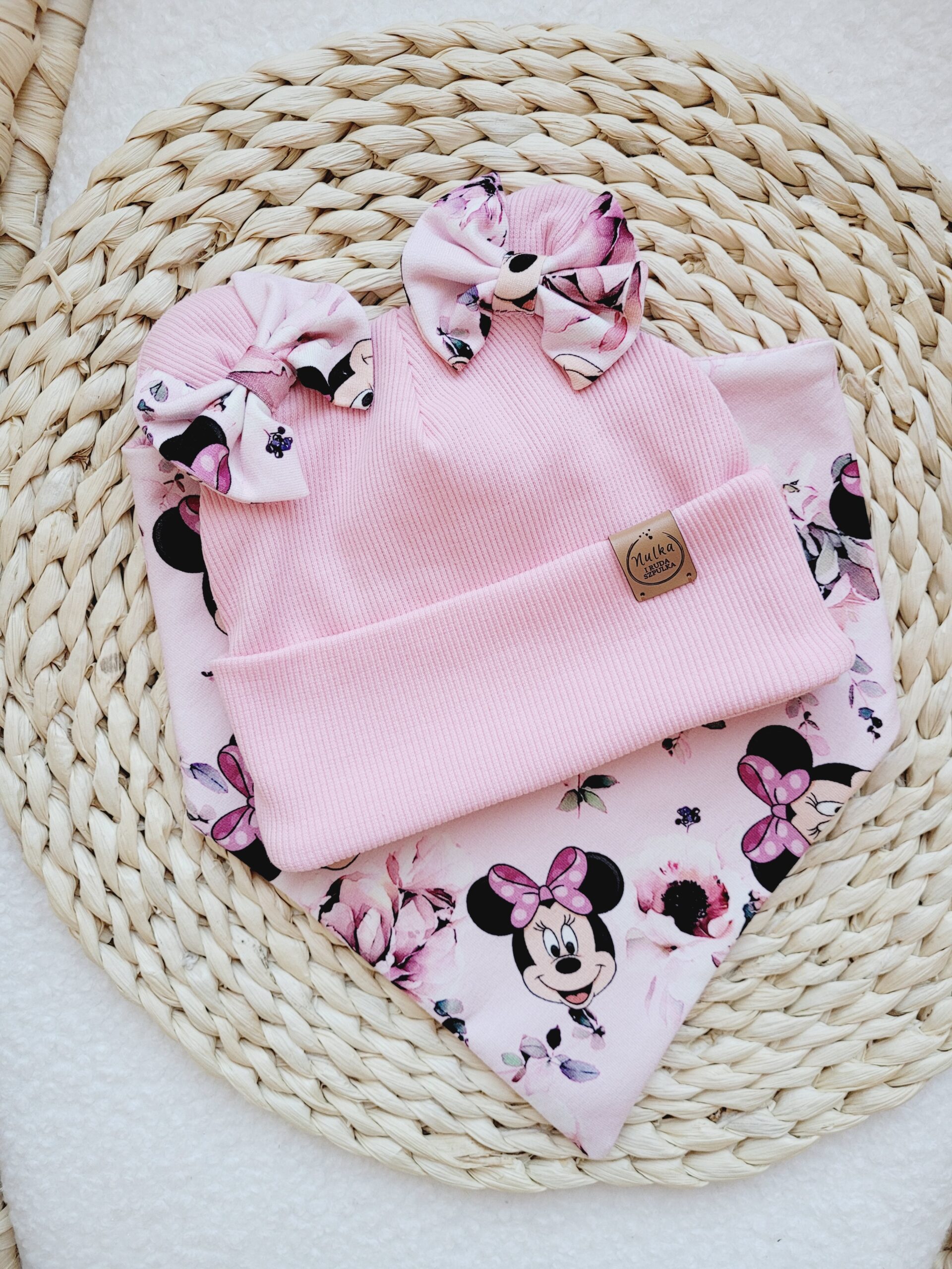 Komplet dla dziewczynki z kokardkami Minnie różowy