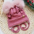 Czapka zimowa dla dziewczynki wrzos z pomponami pastel perełki