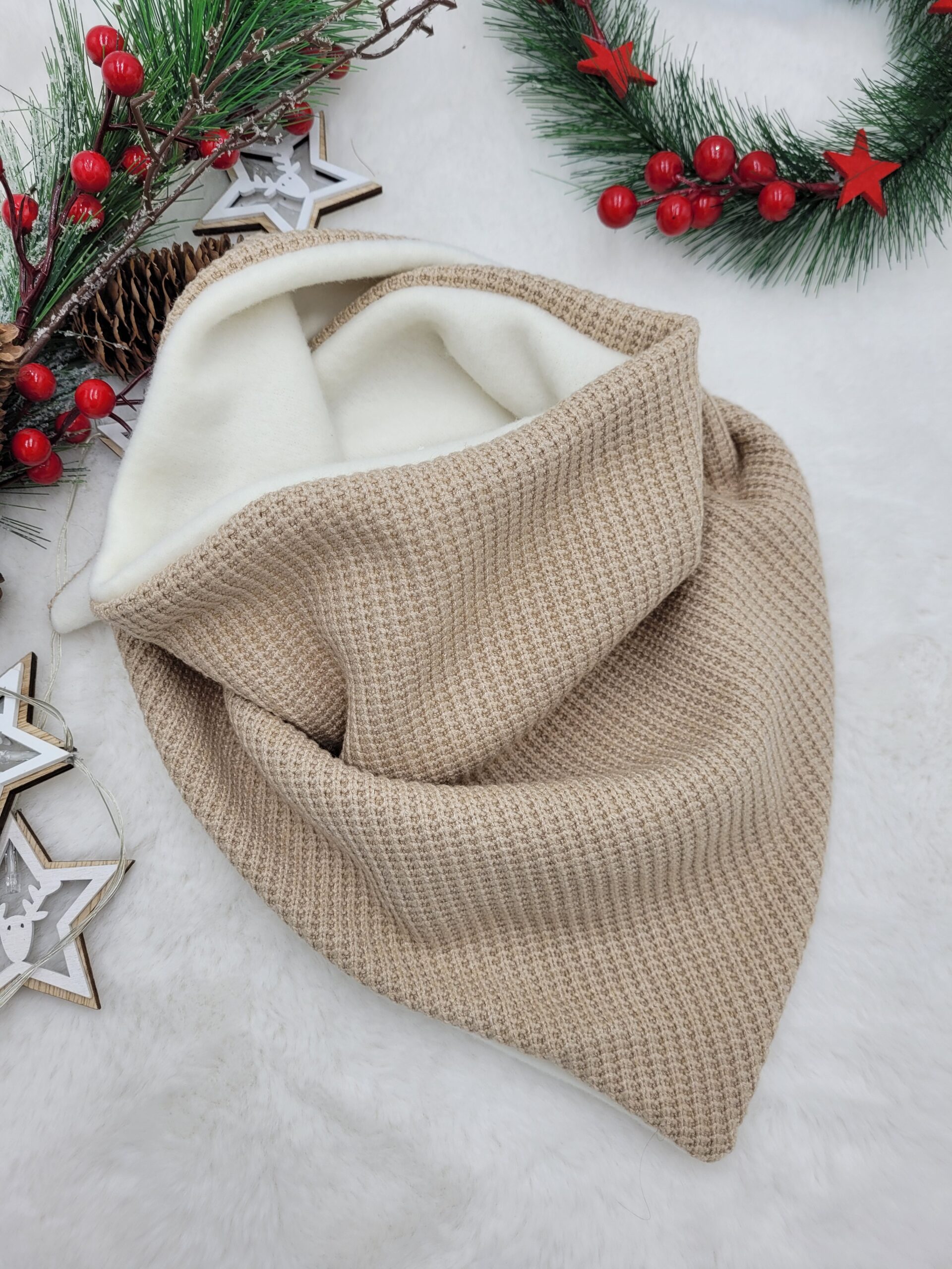 Chusta zimowa beżowa polar ecru