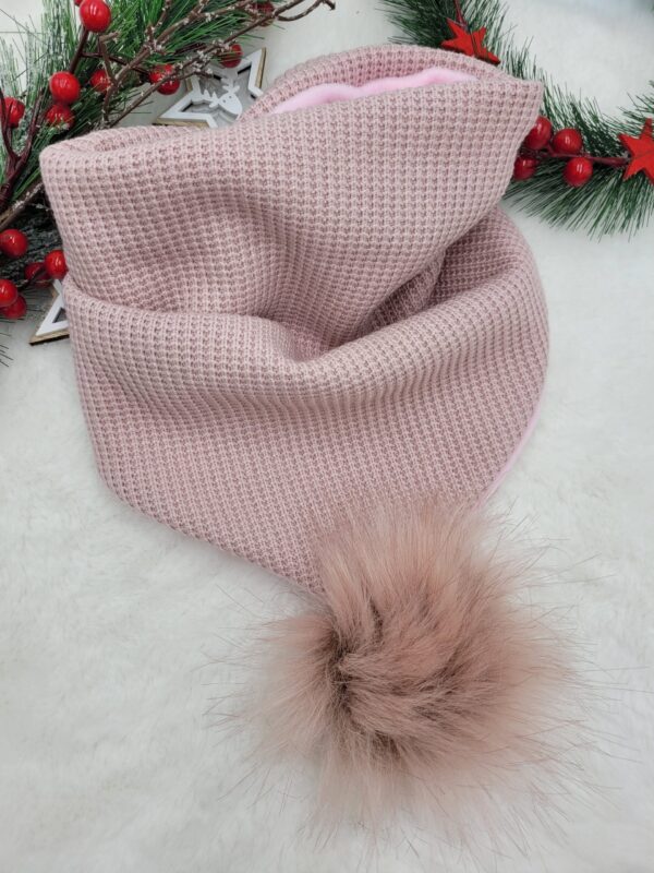 Chusta zimowa pastel pompon różowy