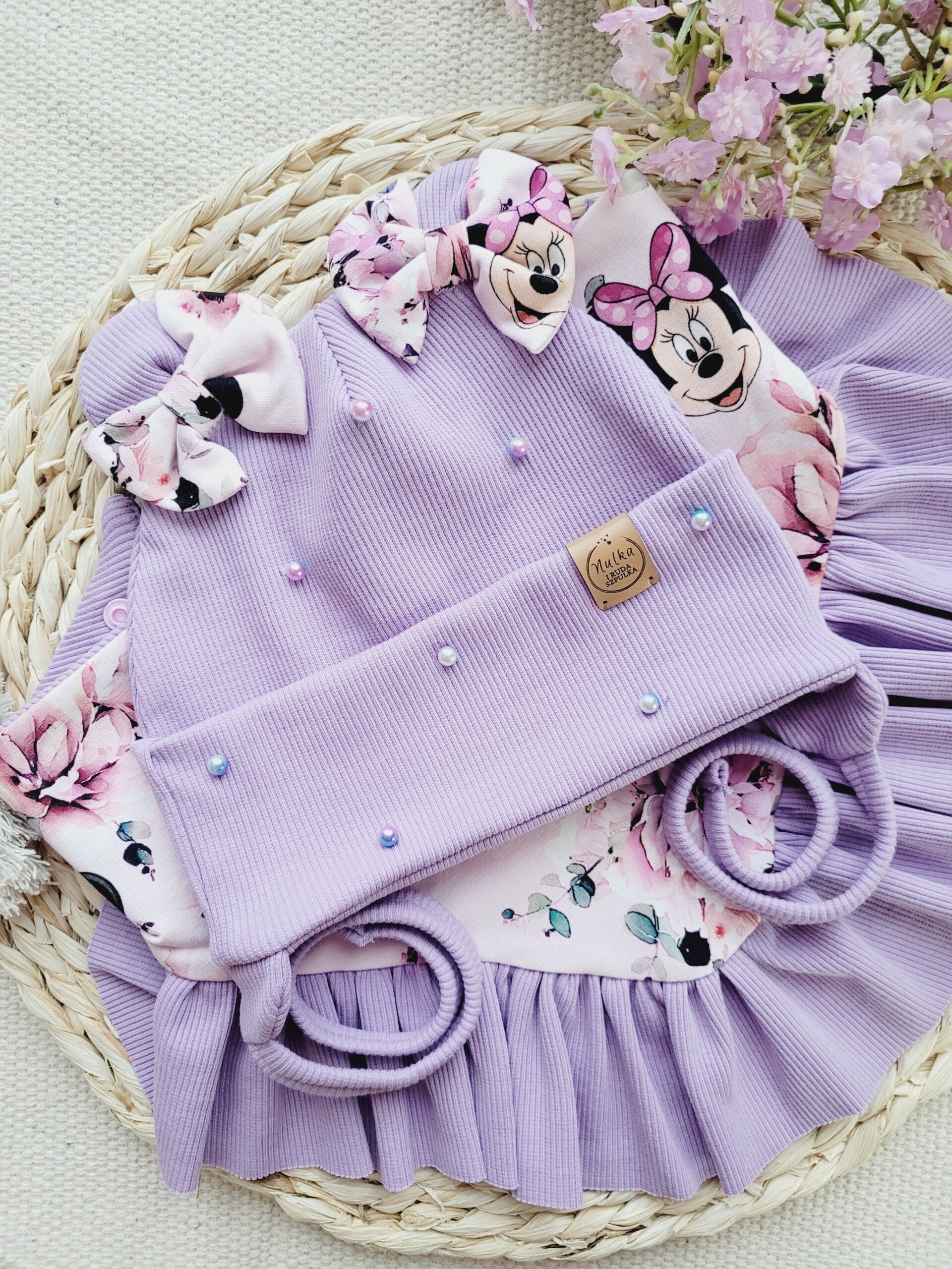 Komplet wiązany dla dziewczynki Minnie lawenda