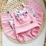 Komplet dla dziewczynki z kokardką Pastelowe róże różowy