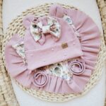 Komplet dla dziewczynki z kokardką Purple Garden pastelowy róż