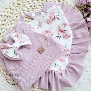 Komplet dla dziewczynki z perełkami Peony pastelowy róż
