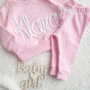 Legginsy prążkowane dla dziewczynki Różowe